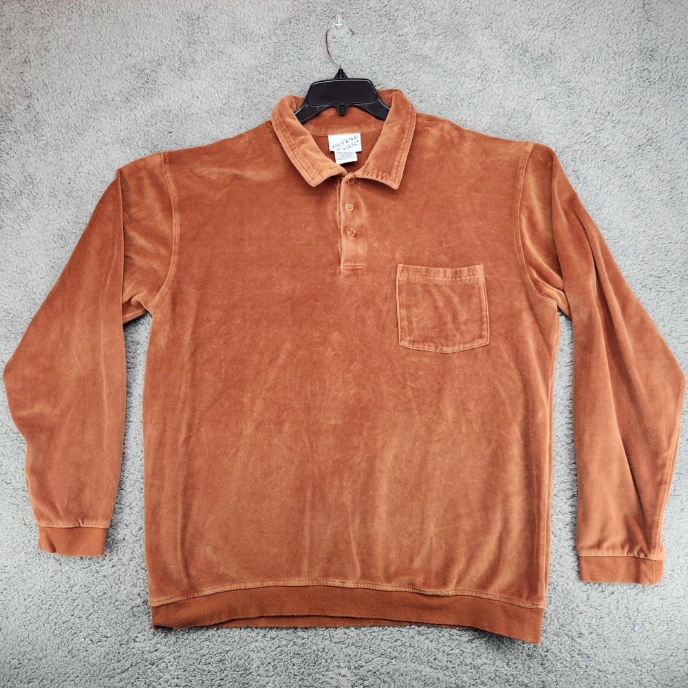Vintage Irvine Park Velour Long Sleeve Polo Shirt Mens Size XL Brown
